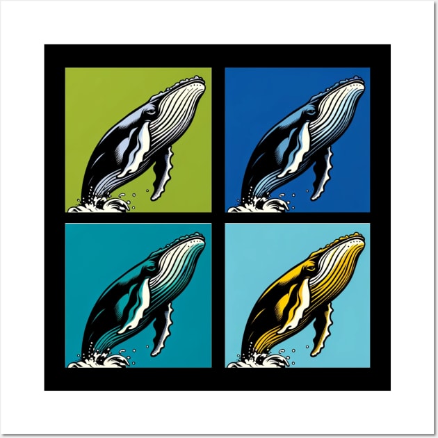 Vibrant Ocean Spectacle: Pop Art Whale Extravaganza Wall Art by PawPopArt